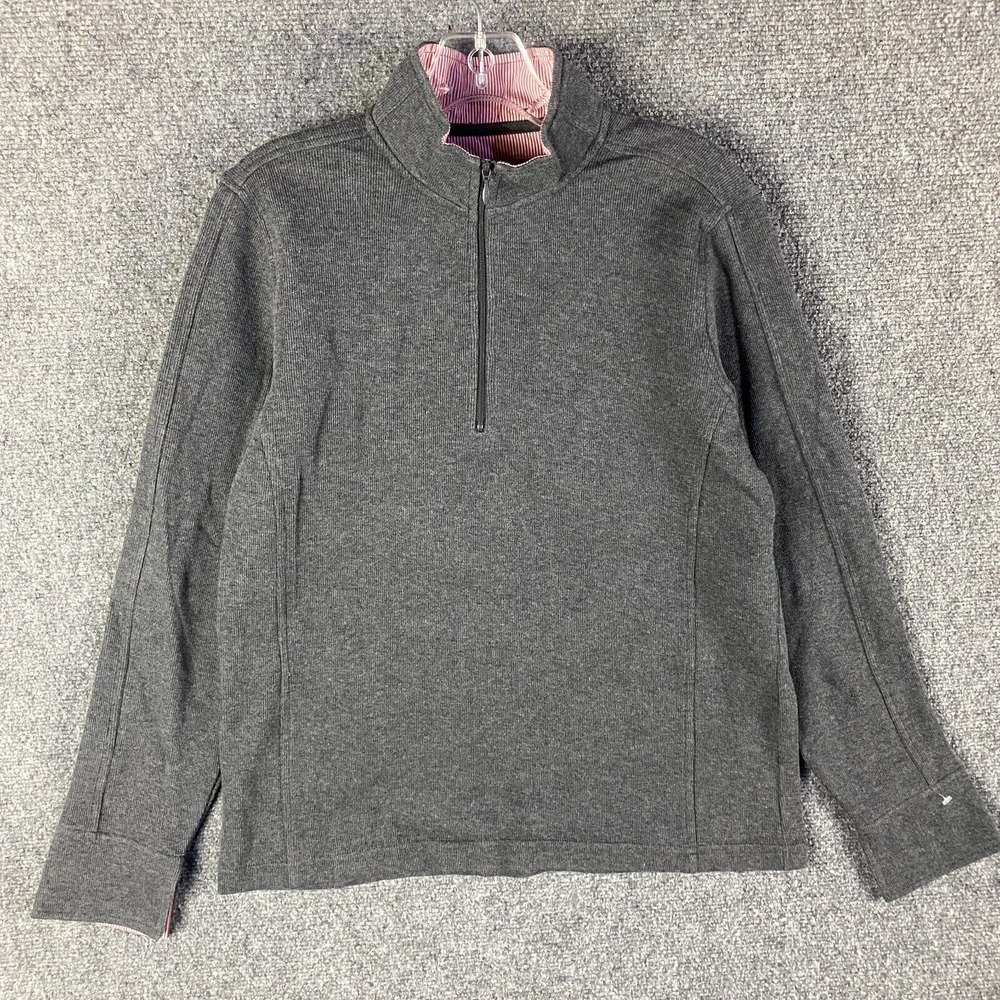 Orvis 1/4‎ Zip Sweater Men's Medium Gray Pullover Mock Neck 100% Cotton